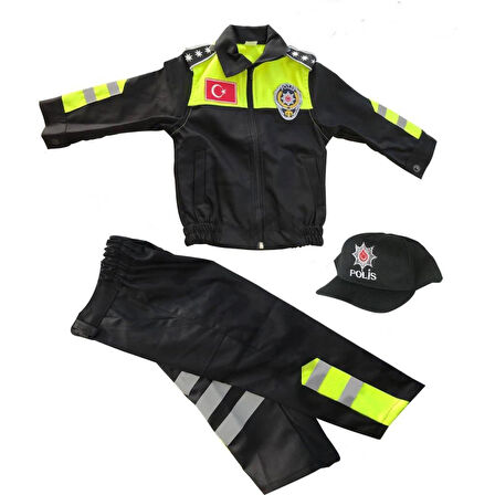 Kız&Erkek Çocuk Polis Kıyafeti (Şapka, Gömlek, Pantolon Takımı) Yeni Model SARI-4