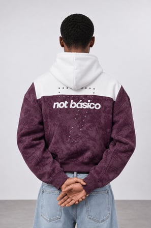 Erkek Not Básico Baskılı Yıkamalı Oversize Hoodie Bordo