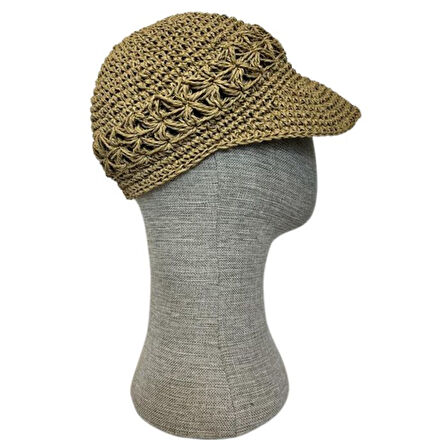 Uretti - Necla 4345 El Örgüsü Kağıt İp Yazlık Siperli Kasket Şapka - M - L