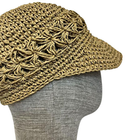 Uretti - Necla 4345 El Örgüsü Kağıt İp Yazlık Siperli Kasket Şapka - M - L