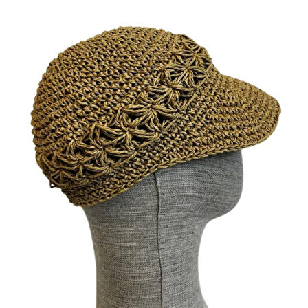 Uretti - Necla 4345 El Örgüsü Kağıt İp Yazlık Siperli Kasket Şapka - M - L