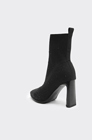 Topuklu Taş Aksesuarlı Streç Kadın Bot