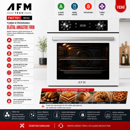 Alveus AFM Serisi RM3 Beyaz Cam Turbo+Soğutma Dijital Doku. 3'lü Ankastre Set (Fırın+Ocak+Davlumbaz