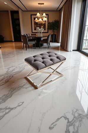 Delano X Bench Puf – 40 x 60 cm Krom Metal Ayaklı, Babyface Kumaş, 44 cm Yükseklik