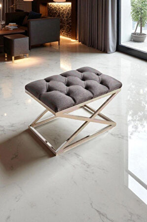 Delano X Bench Puf – 40 x 60 cm Krom Metal Ayaklı, Babyface Kumaş, 44 cm Yükseklik