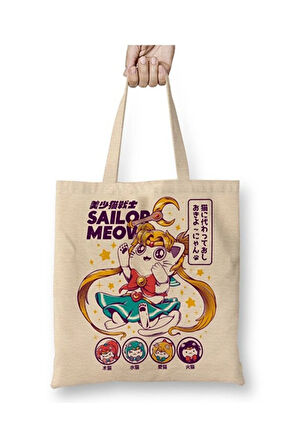 Sailor Moon Bez Çanta Uzun Saplı Alışveriş Çantası Plaj Çantası