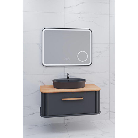 CASSE 100 CM ANTRASİT LAVABOLU BANYO DOLABI ANTRASİT / KAYIN
