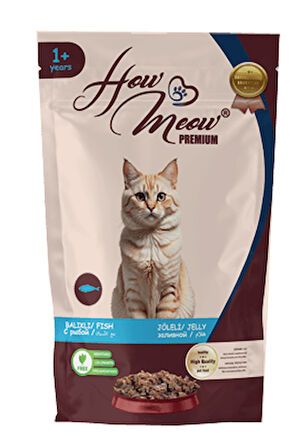 HOW MEOW 12 ADET JÖLELİ PARÇA ETLİ YETİŞKİN KEDİ YAŞ MAMASI BALIKLI