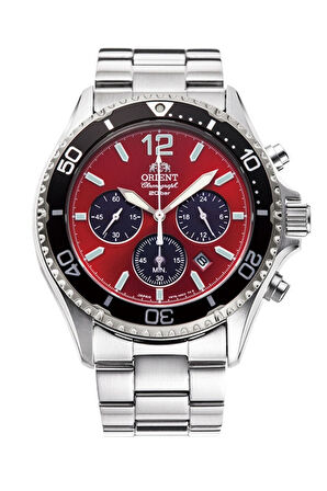 Orient Mako RA-TX0207R10B Quartz Solar Çelik Gri Kırmızı Kadran Safir Kristal 20 ATM 43 mm Erkek Kol Saati 