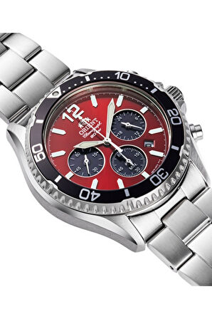 Orient Mako RA-TX0207R10B Quartz Solar Çelik Gri Kırmızı Kadran Safir Kristal 20 ATM 43 mm Erkek Kol Saati 