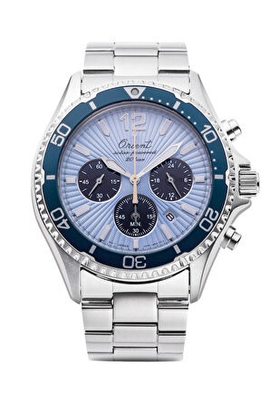 Orient Mako Chronograph Solar RA-TX0210L10B Çelik Gri Mavi Kadran 20 ATM 43 mm Erkek Kol Saati 