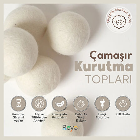 Reyo Yün Çamaşır Kurutma Makinası Topu 3 Adet XL %100 Organik