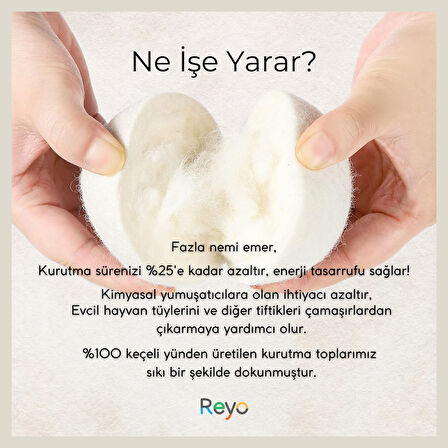 Reyo Yün Çamaşır Kurutma Makinası Topu 3 Adet XL %100 Organik