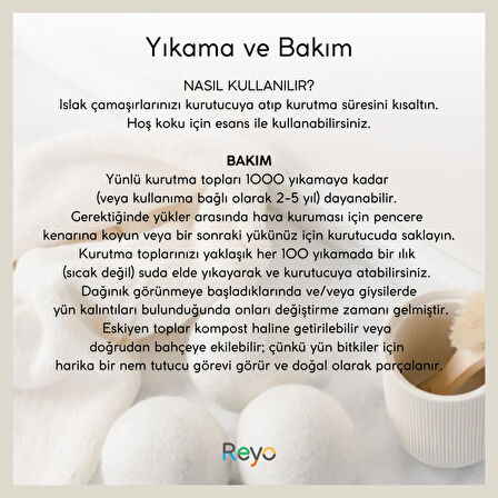 Reyo Yün Çamaşır Kurutma Makinası Topu 3 Adet XL %100 Organik