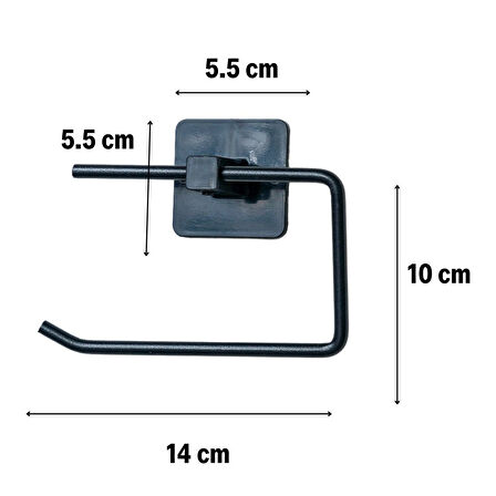 By Nevser® Kendiliğinden Yapışkanlı Siyah Paslanmaz Metal Kapaksız Tuvalet Kağıtlığı Aparatı
