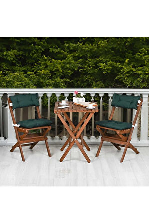 Reyo Ceviz Yeşil Gürgen Katlanır Minderli 3'lü Bistro Set Balkon Bahçe Masa Sandalye Seti 1.Kalite