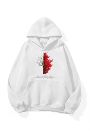 Unisex Yumuşak Dokulu Kızıl Ağaç Baskılı Tasarım Oversize 3 İplik Hoodie Sweatshirt