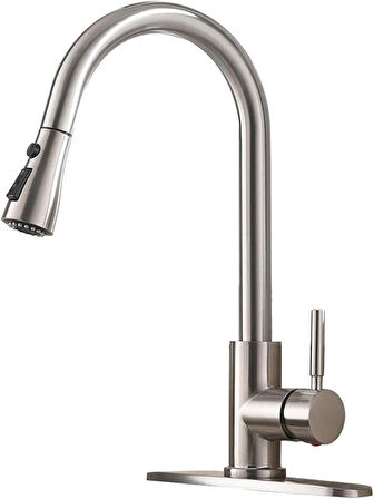 Spiralli Eviye Bataryası Inox Lavabo Mutfak Musluğu Aşağı Çekilebilir Püskürtmeli Paslanmaz Çelik