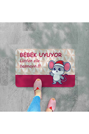 Lütfen zile basmayın yazılır Dekoratif Dış Kapı Önü ve Iç Mekan Paspası yıkanabilir