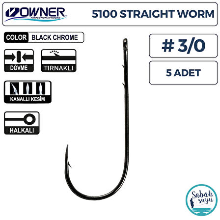 Owner 5100 Straight Worm Tırnaklı Delikli İğne #3/0 (5 Adet) Siyah