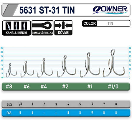 Owner S-Owner Treble 5631 ST-31TN Çarpma Olta İğnesi NO:4