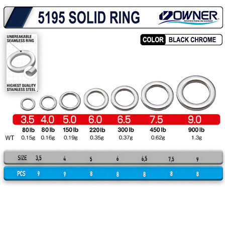 Owner 5195 Solid Ring (Kapalı Halka) #5 150Lb./68kg (8 Adet)