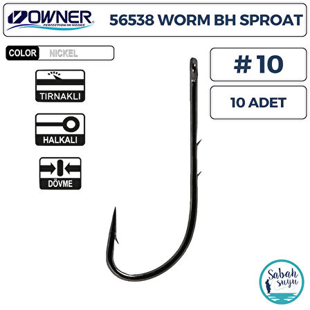 Owner 56538 Worm BH Sproat Black Chrome Tekli İğne #10 (10 Adet)