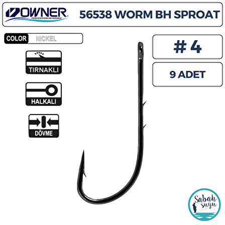 Owner 56538 Worm BH Sproat Black Chrome Tekli İğne #4 (9 Adet)