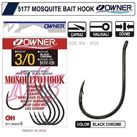 Owner 5177 Mosquito Hook Black Chrome Sinek İğne