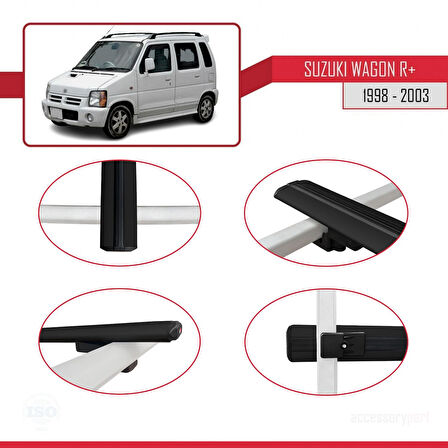 Suzuki Wagon R+ 1998-2003 Arası ile Uyumlu BASIC Model Ara Atkı Tavan Barı Siyah 2 Adet