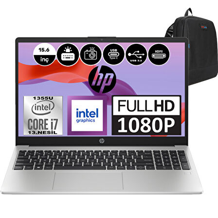 Hp 250 G10 Intel Core I7 1355U 16GB 2tb SSD Intel® Iris® Xᵉ Windows 11 Home 15.6" Fhd Taşınabilir Bilgisayar 9G1E6ETH08 + Weblegelsin Çanta