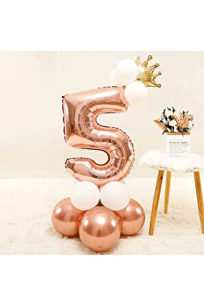 ROSE GOLD KRAL TAÇLI RAKAM FOLYO YAŞ BALON SET