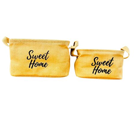 Sweet Home Jüt Hasır Ev Düzenleyici Mutfak Banyo Salon Sepeti Katlanır Sıvı Korumalı İkili Set B-O