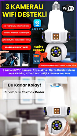 Ampül Kamera, WIFI, 9MP, Alarm, Uzaktan İzleme, Hareket Tabiki, Anlık Bildirim,Gece Görüşü, Kablosuz