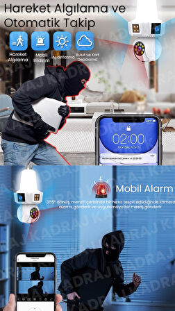 Ampül Kamera, WIFI, 9MP, Alarm, Uzaktan İzleme, Hareket Tabiki, Anlık Bildirim,Gece Görüşü, Kablosuz