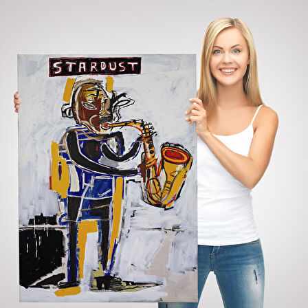 Jean Michel Basquiat Stardust Saksafon Kanvas Tablo, Sokak sanatı, Pop Art-4963