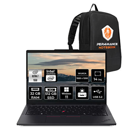 Lenovo ThinkPad T14 G5 Ultra7 155U 32GB 512GB SSD 14'' WUXGA W11H 4G LTE Dizüstü Bilgisayar & Çanta