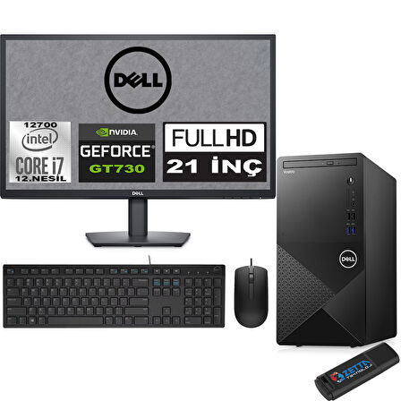 Dell Vostro 3910 MT Intel Core I7 12700 12GB 1TB SSD 21.5" FHD Windows 11 Home Nvidia GT730-4GB Masaüstü Bilgisayar 21N3910GT730H03 + Zetta USB Bellek