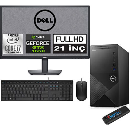 Dell Vostro 3910 MT Intel Core I7 12700 24GB 256GB SSD 21.5" FHD Windows 11 Pro Nvidia Nvidia GTX1650-4GB Masaüstü Bilgisayar 21N3910GTX1650P11 + Zetta USB Bellek