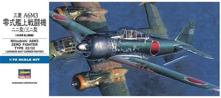 Hasegawa Mitsubishi A6M3 Zero Fighter Type 22/32 Savaş Uçağı Maketi 1/72 Gri