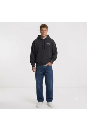 rahat kalıp pamuk Erkek Kapüşonlu Relaxed Sweatshirt Siyahbeyaz / S
