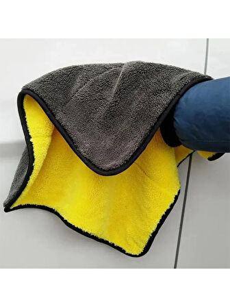Mikrofiber Kurulama Bezi Çift Taraflı Kalın Temizlik Bezi 30x60 Sarı Gri Bez