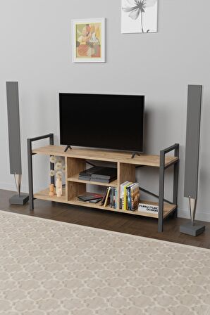 Tv Ünitesi Raflı Metal Ayaklı Tv Sehpası Atlantik Çam