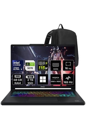 Crosshair 16 Max HX Ultra 9 275HX RTX 5070 12GB 115W 48GB RAM 2TB SSD 16″ QHD+ (2560 x 1600) OLED 165Hz Win11 Pro E2WGXK043TRP454 Gaming Laptop + PER4 Çanta