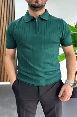 Erkek Çizgi Desenli Polo Yaka Yeşil Edw458