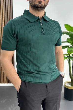 Erkek Çizgi Desenli Polo Yaka Yeşil Edw458