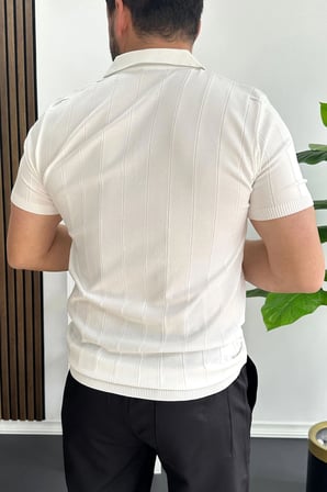 Erkek Slim Fit Fermuarlı Polo Yaka Tişört Beyaz Edw452