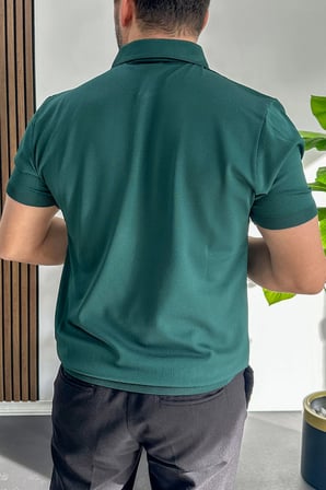 Erkek Desenli Polo Yaka Tişört Yeşil Edw460