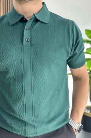 Erkek Desenli Polo Yaka Tişört Yeşil Edw460
