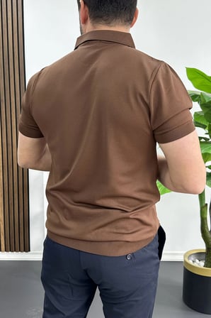 Erkek Polo Yaka Düz Tişört Kahverengi Edw455
